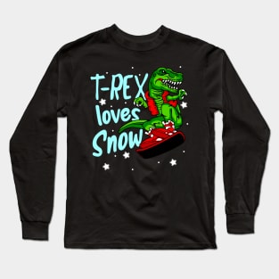 Snowboard T-Rex Dino Snowboarder Gift Long Sleeve T-Shirt